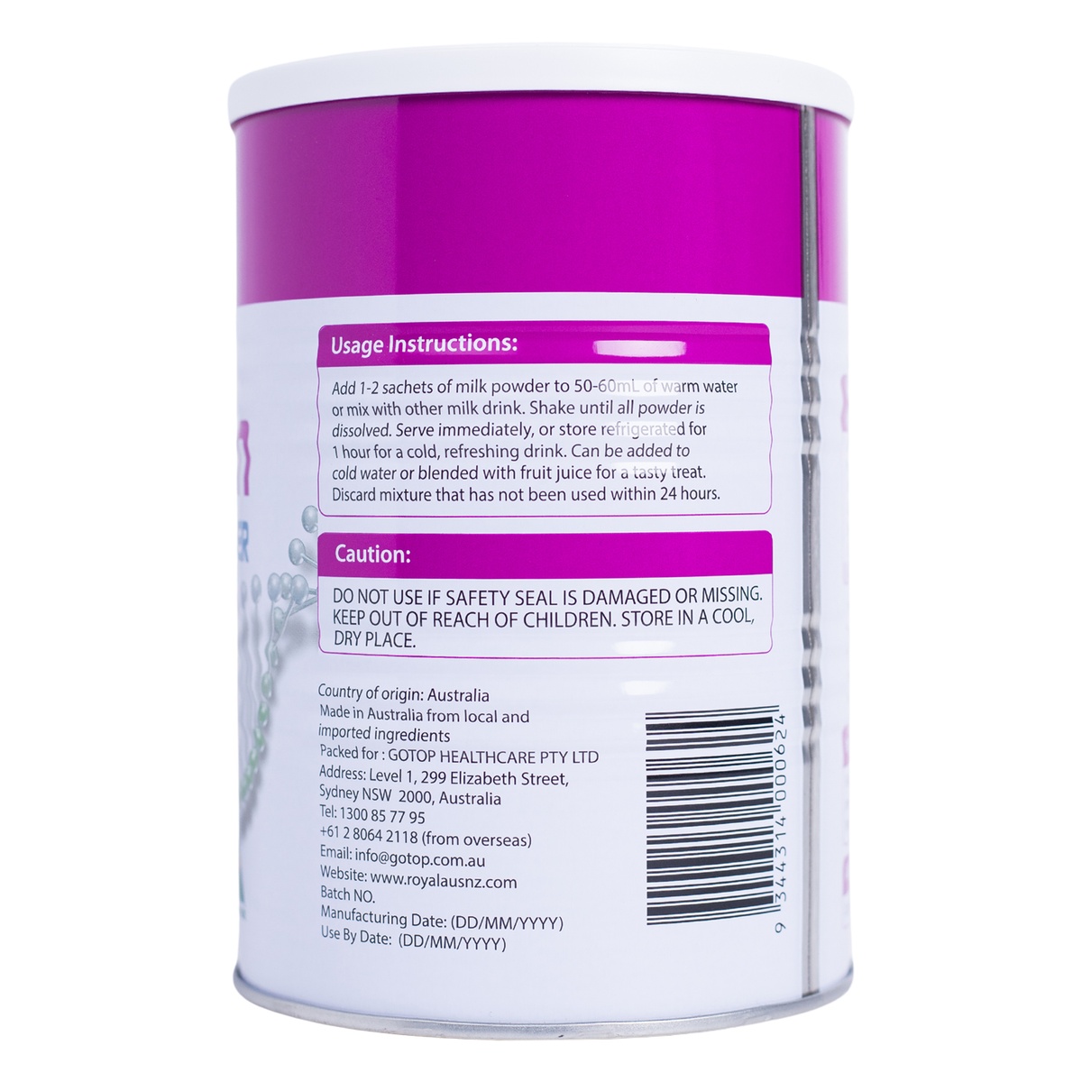 Thực phẩm bổ sung ROYAL AUSNZ LACTOFERRIN FORMULA MILK POWDER BIFIDOBACTERIUM ANIMALIS (Bb-12) - mặt sau