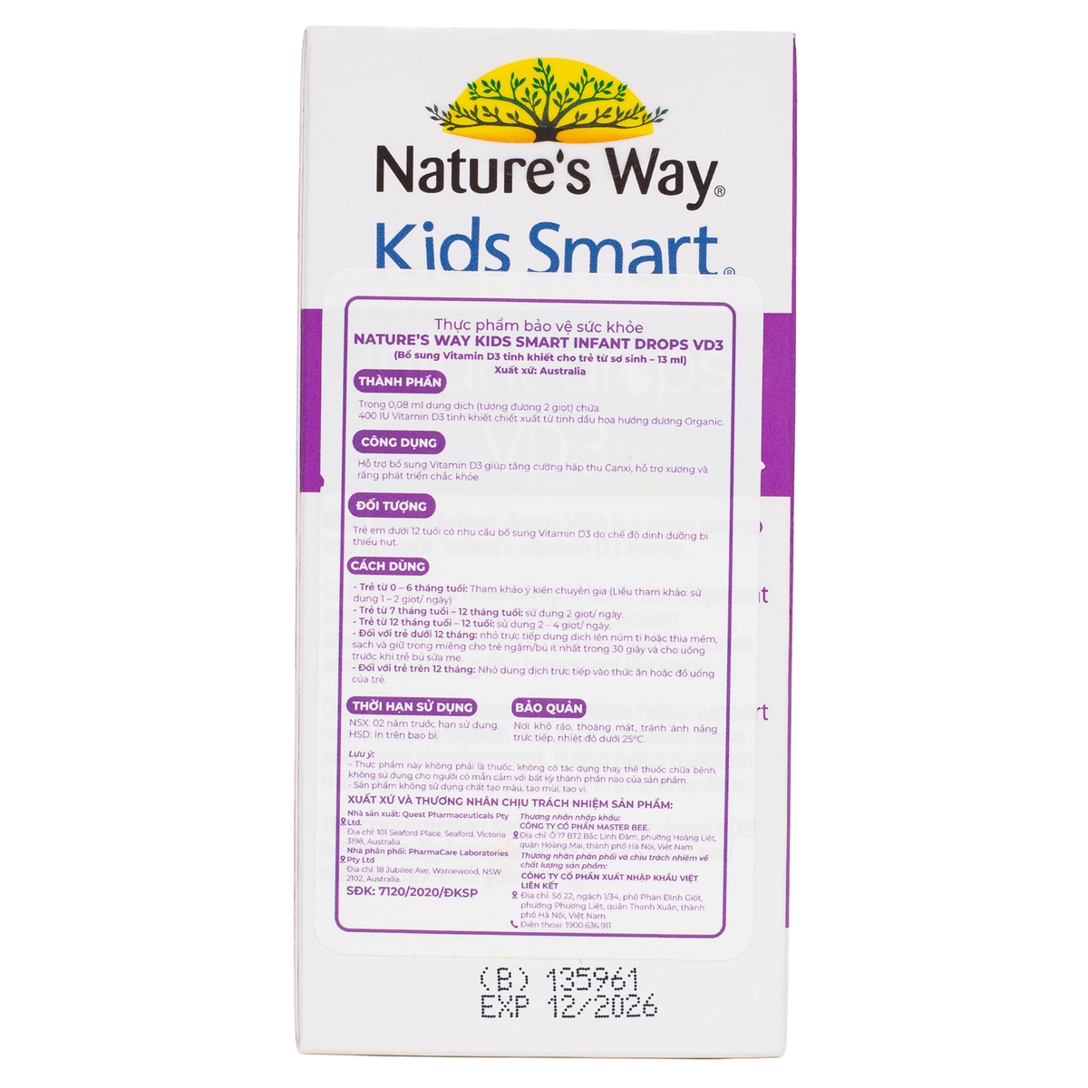 Thực phẩm bảo vệ sức khỏe Nature’s Way Kids Smart Infant Drops vitamin D3 - mặt phải