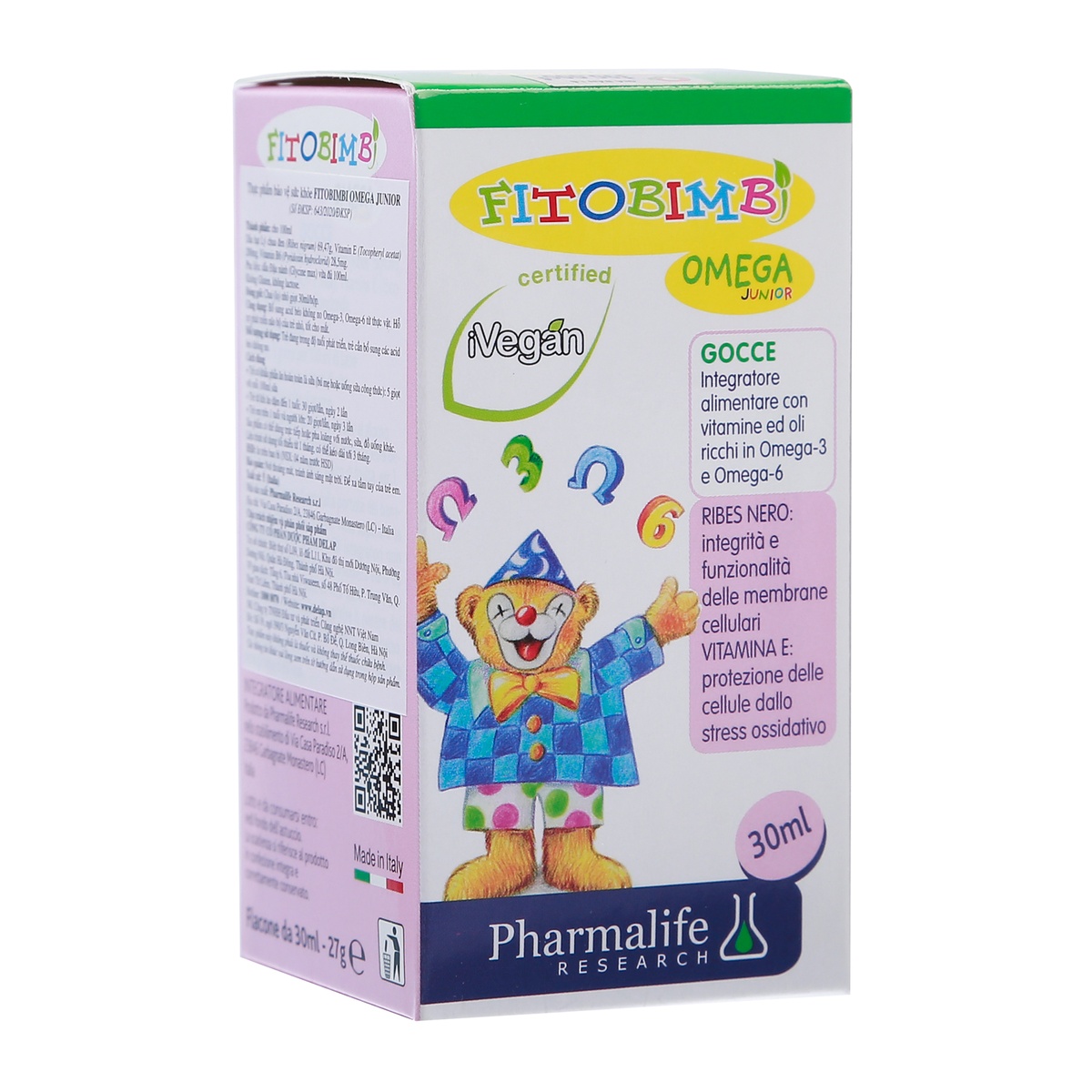 Thực phẩm bảo vệ sức khỏe FITOBIMBI OMEGA JUNIOR 30ml - mặt sau