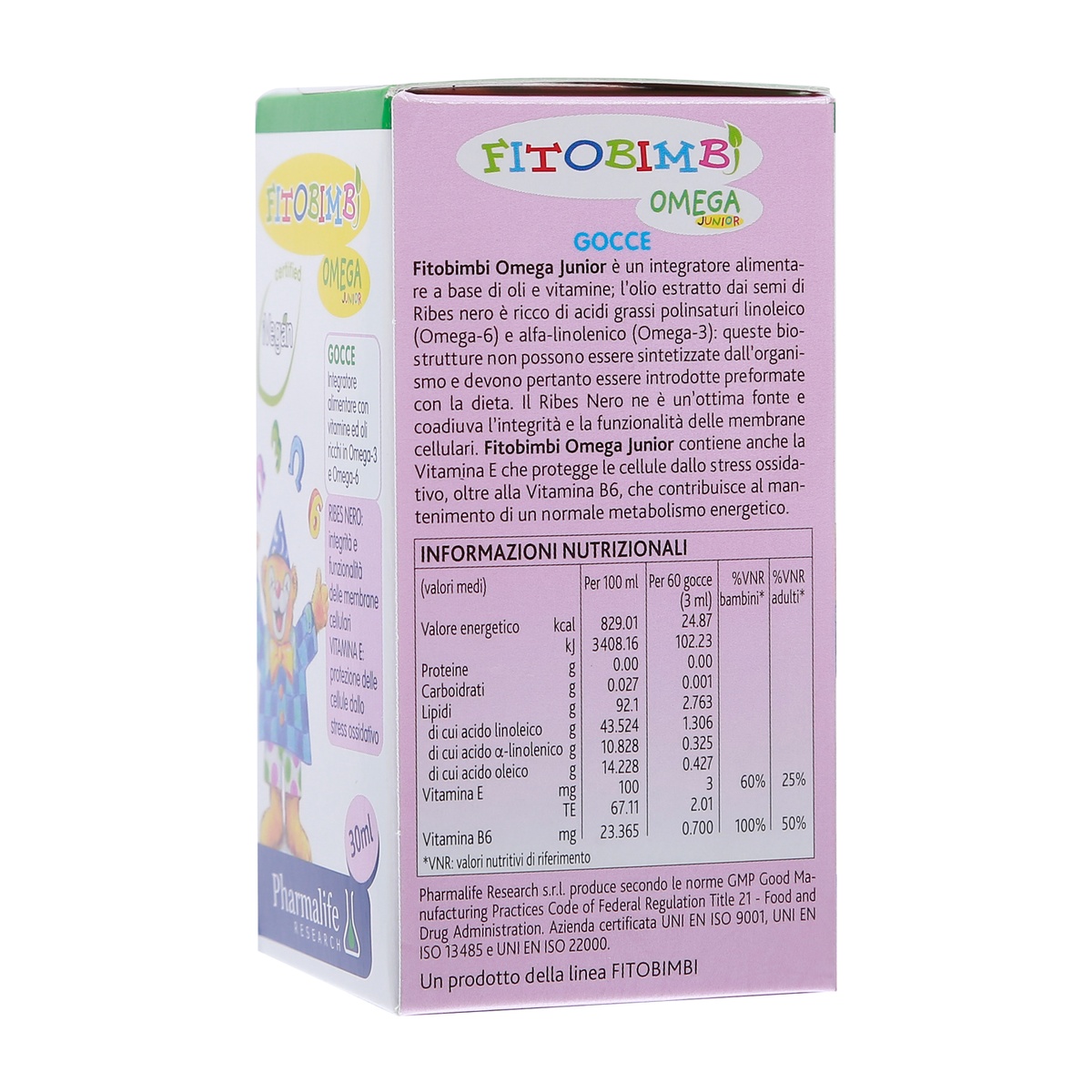 Thực phẩm bảo vệ sức khỏe FITOBIMBI OMEGA JUNIOR 30ml - mặt phải