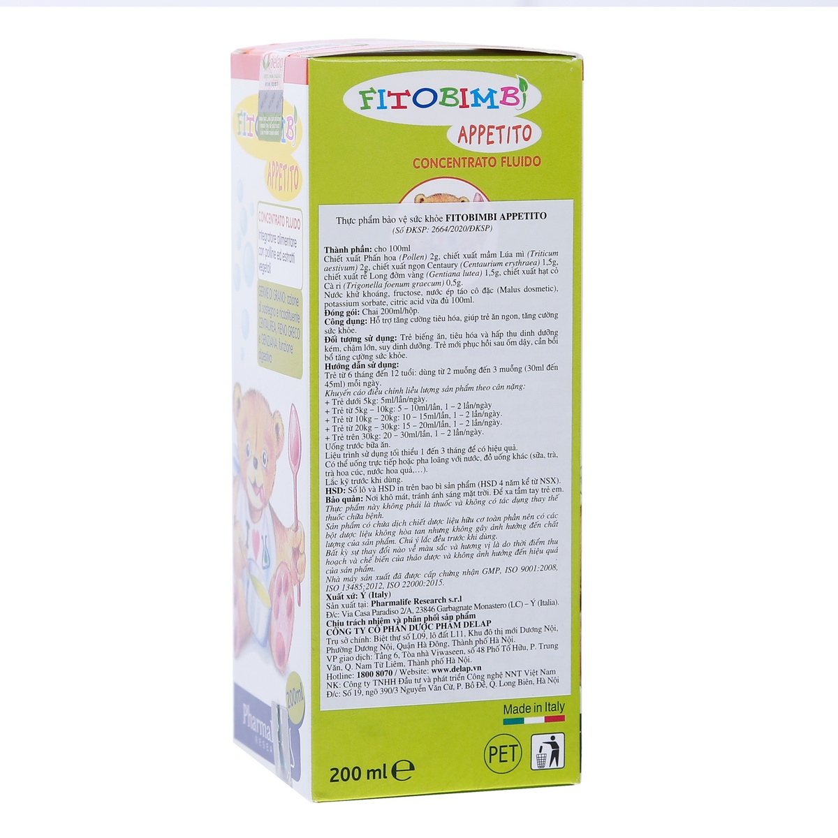 Thực phẩm bảo vệ sức khỏe FITOBIMBI APPETITO - mặt phải