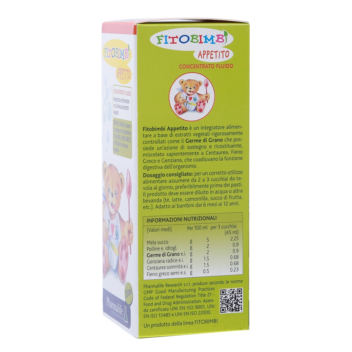 Thực phẩm bảo vệ sức khỏe FITOBIMBI APPETITO - mặt sau