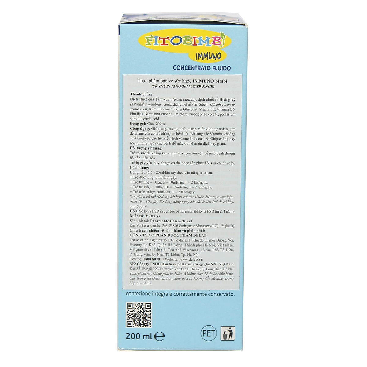 Thực phẩm bảo vệ sức khỏe FITOBIMBI IMMUNO - góc nghiêng