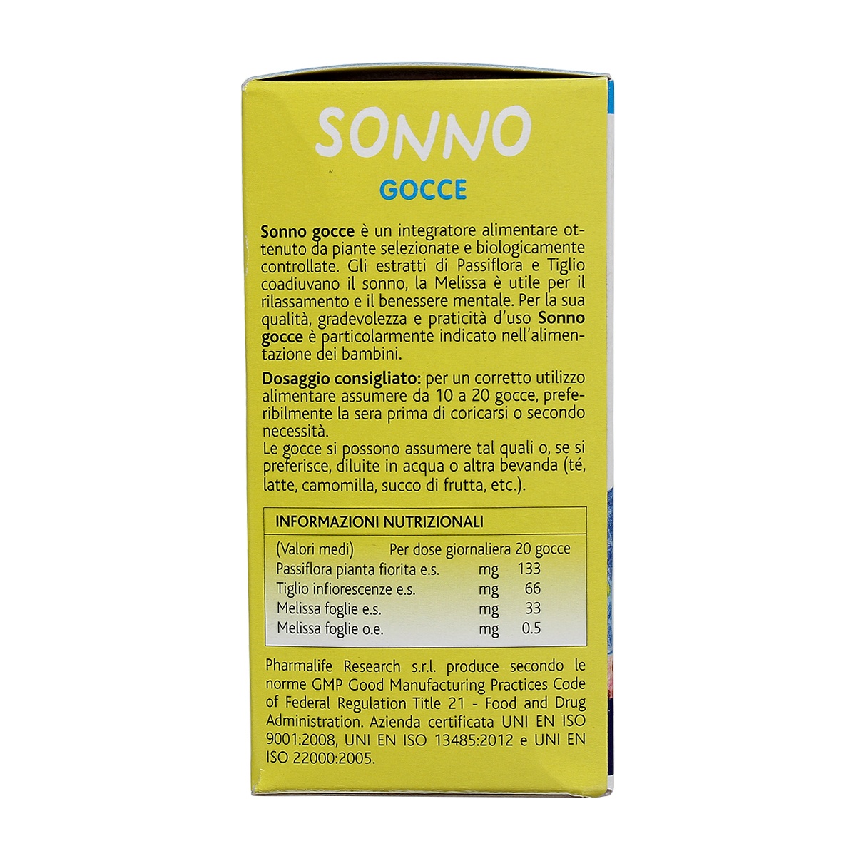 Thực phẩm bảo vệ sức khỏe FITOBIMBI SONNO - mặt sau