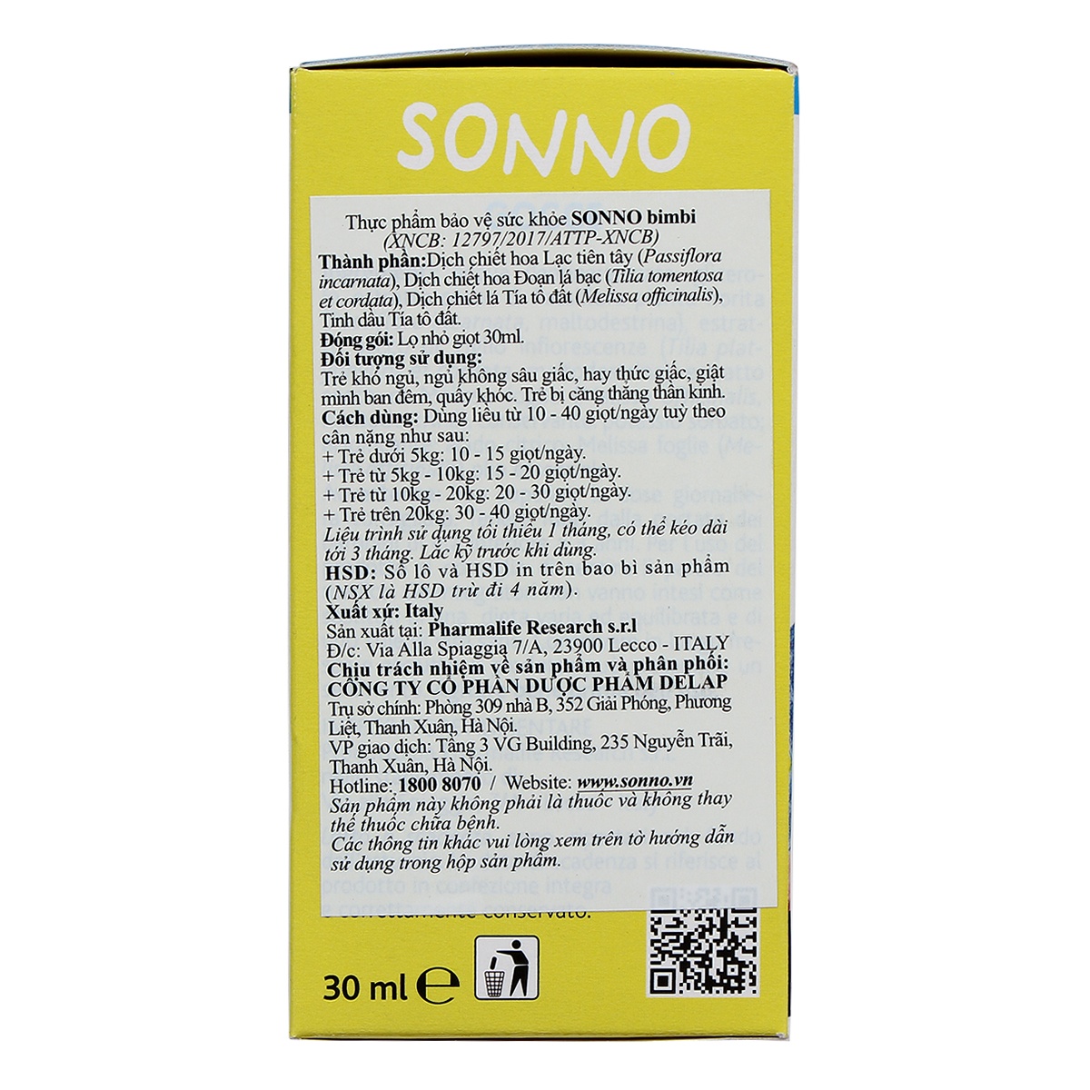 Thực phẩm bảo vệ sức khỏe FITOBIMBI SONNO - mặt phải