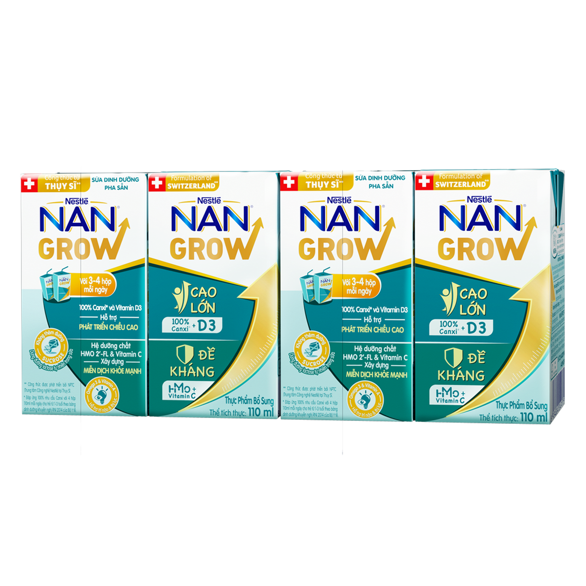 Thùng sữa pha sẵn Nan Grow 110ml cho trẻ từ 12 tháng (1 thùng 9 lốc) - mặt trái