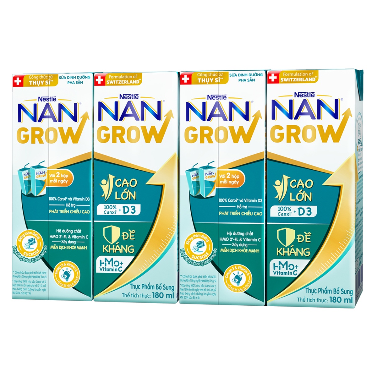 Thùng sữa pha sẵn Nan Grow 4*180ml cho trẻ từ 12 tháng (1 thùng 6 lốc) - mặt trái