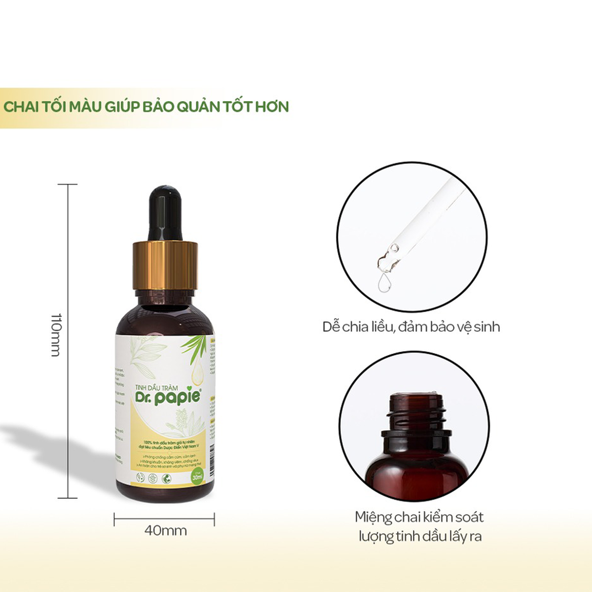 Tinh dầu tràm Dr Papie 30ml - mặt trái