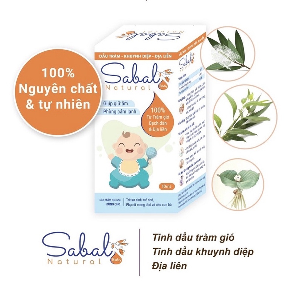 Tinh dầu tự nhiên tràm gió Bạch đàn Khuynh diệp cho bé Sabal (khuyến mại không bán)