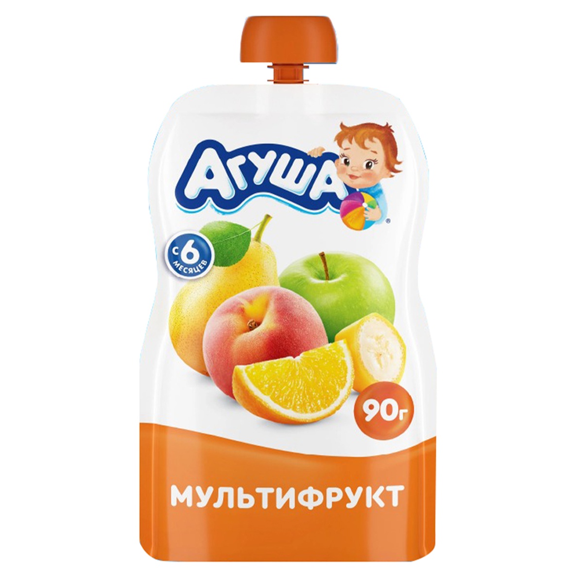 Trái cây nghiền vị táo, lê, chuối, đào, cam Agusha 90g dành cho bé từ 6M+ - mặt trước