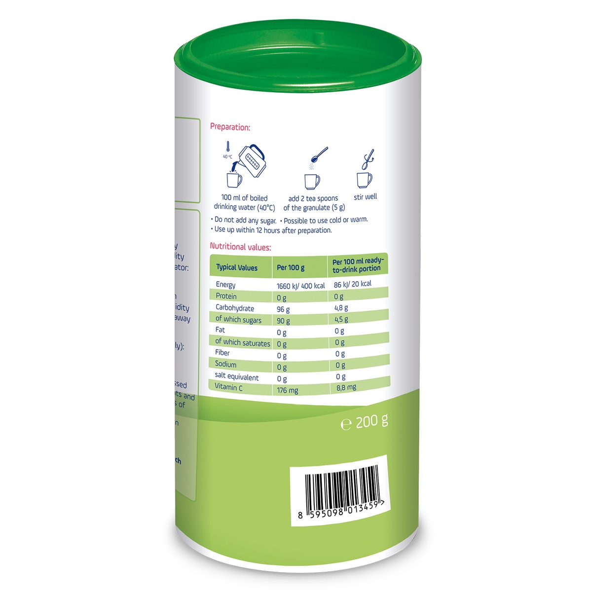 Trà cốm hoa quả Burine vị Dâu tây 200g - mặt phải