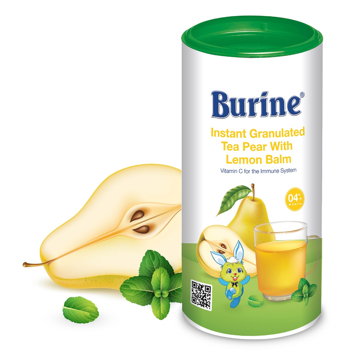 Trà cốm hoa quả Burine vị Lê và Bạc Hà 200g - mặt trái