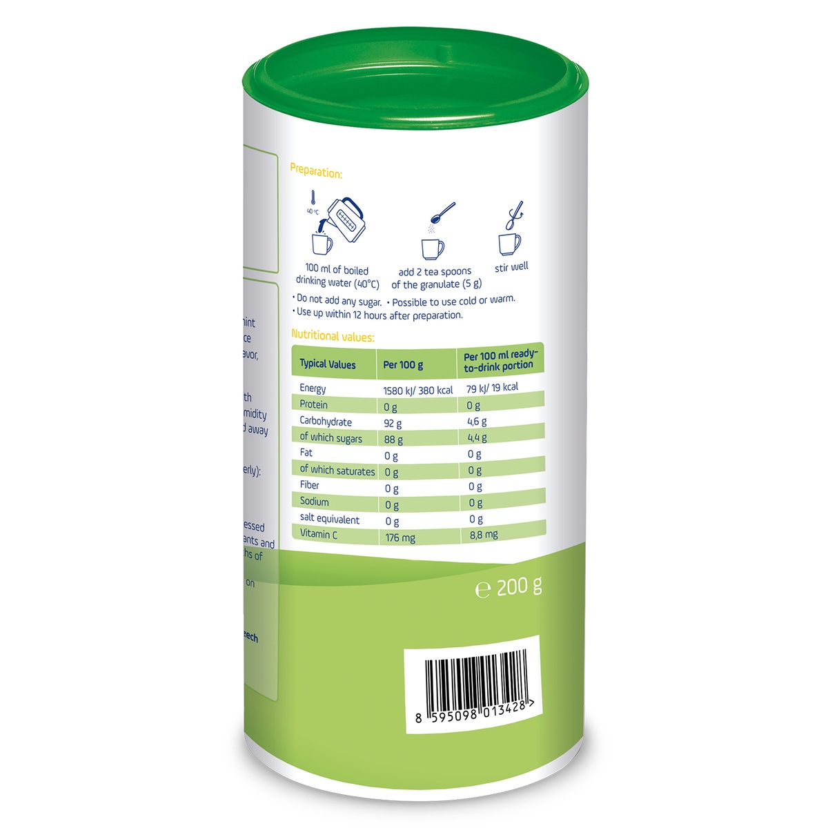 Trà cốm hoa quả Burine vị Lê và Bạc Hà 200g - mặt phải