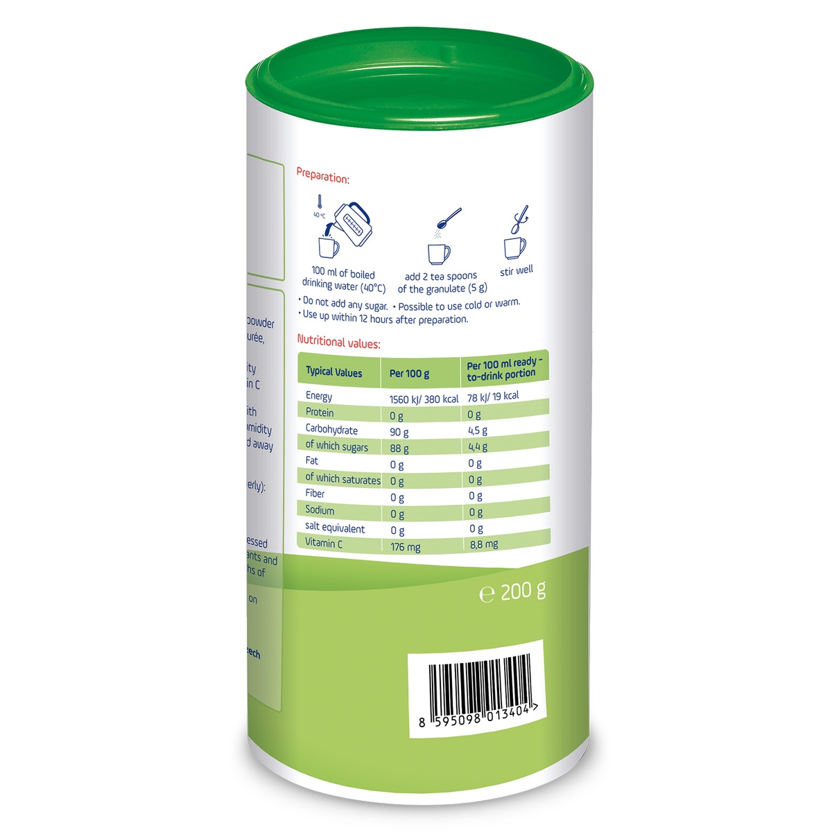 Trà cốm hoa quả Burine vị Táo tây 200g - mặt phải