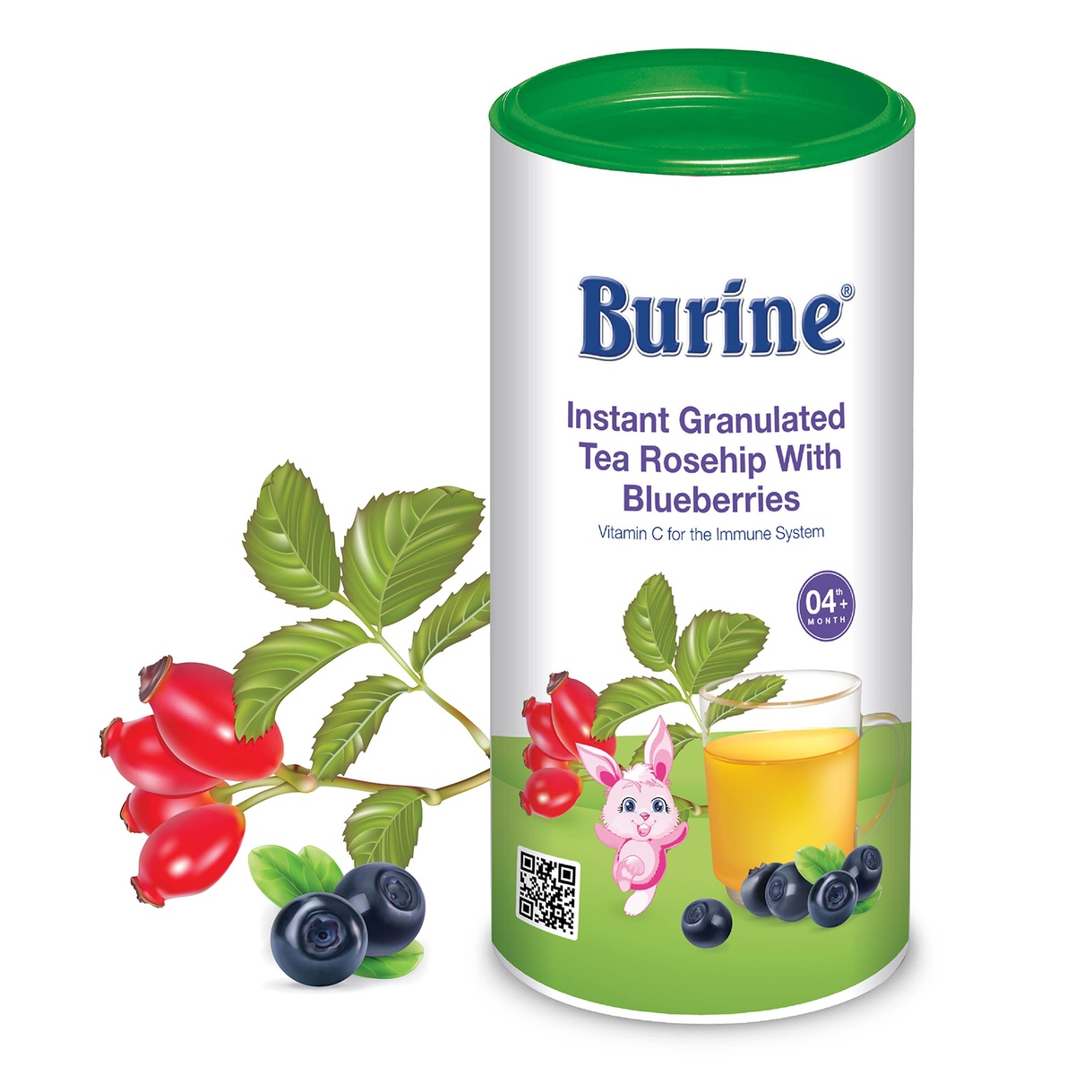 Trà cốm hoa quả Burine vị Việt quất và Hoa tầm xuân 200g - mặt trái
