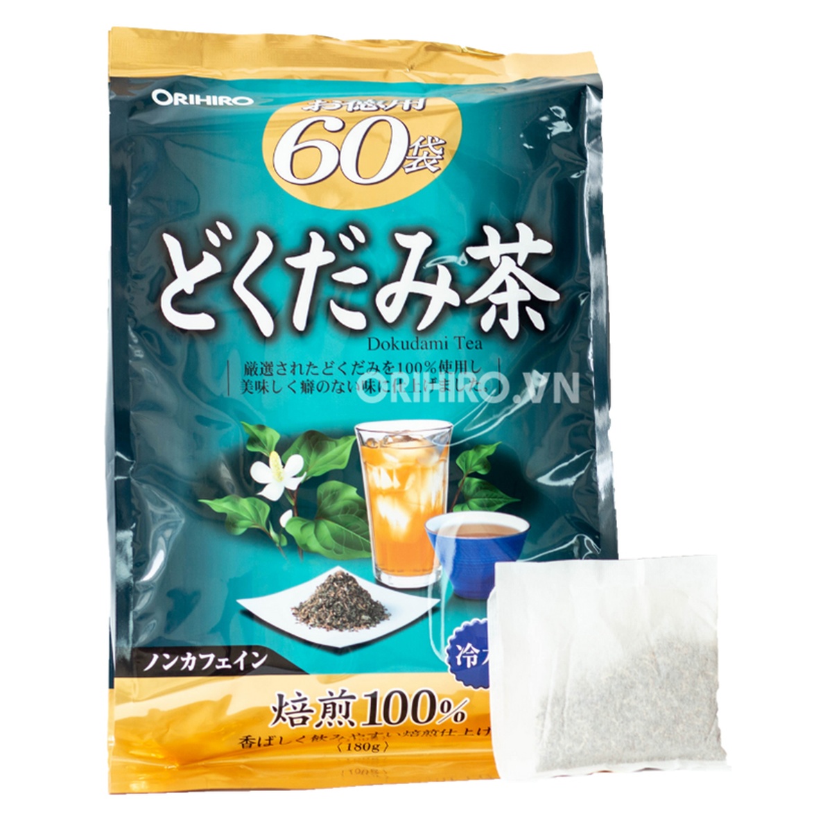 Trà diếp cá thanh lọc cơ thể, giải độc Orihiro Nhật Bản (60 gói x 3g) - mặt phải