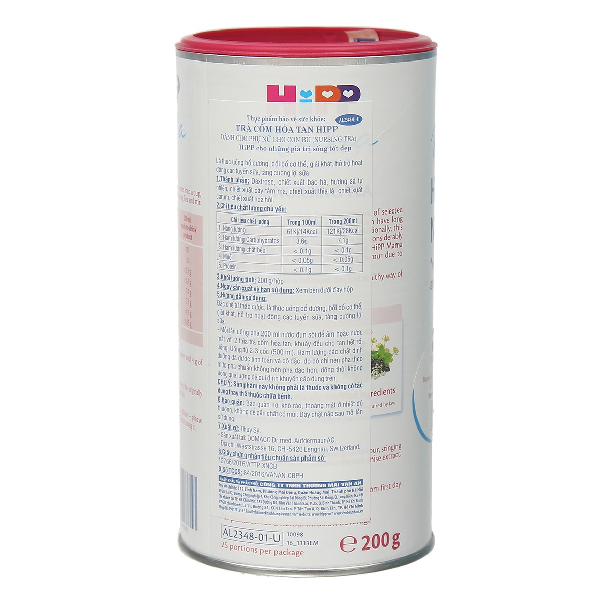 Trà dinh dưỡng dành cho sản phụ HiPP 2342 (200g) - mặt sau