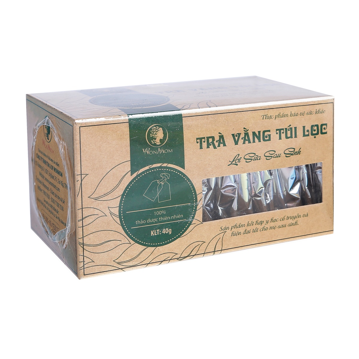 Trà vằng túi lọc lợi sữa - Giảm mỡ bụng WonMom U001 - mặt trái