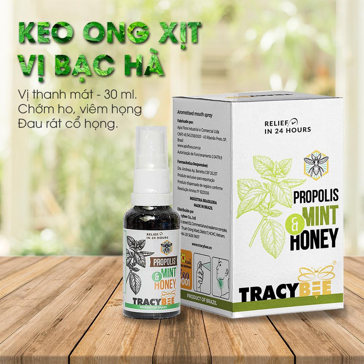 Keo ong Tracybee vị bạc hà trị viêm họng 30ml - mặt phải