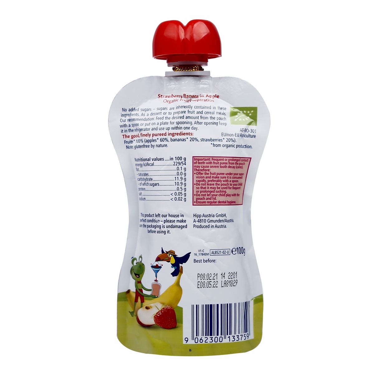 Trái cây nghiền Hippis vị Dâu tây, chuối, táo 8521 - mặt phải