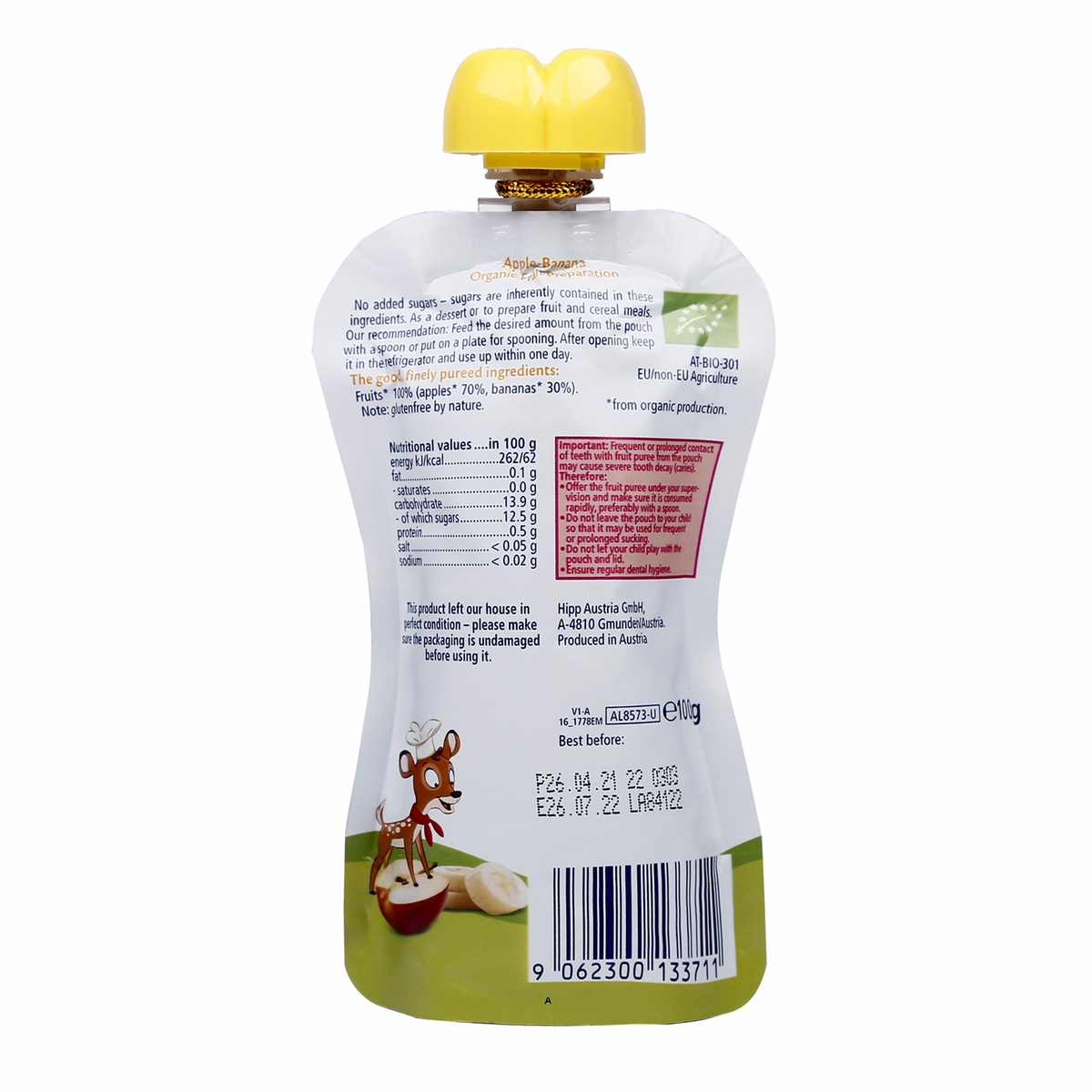 Trái cây nghiền Hippis vị táo chuối 8573 - mặt phải