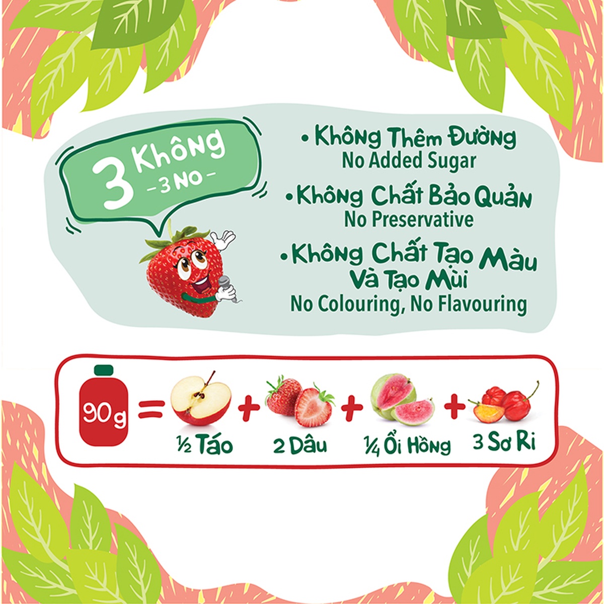 Trái cây nghiền nguyên chất Andros Fruit Me Up vị Dâu Ổi Hồng 90g - mặt phải