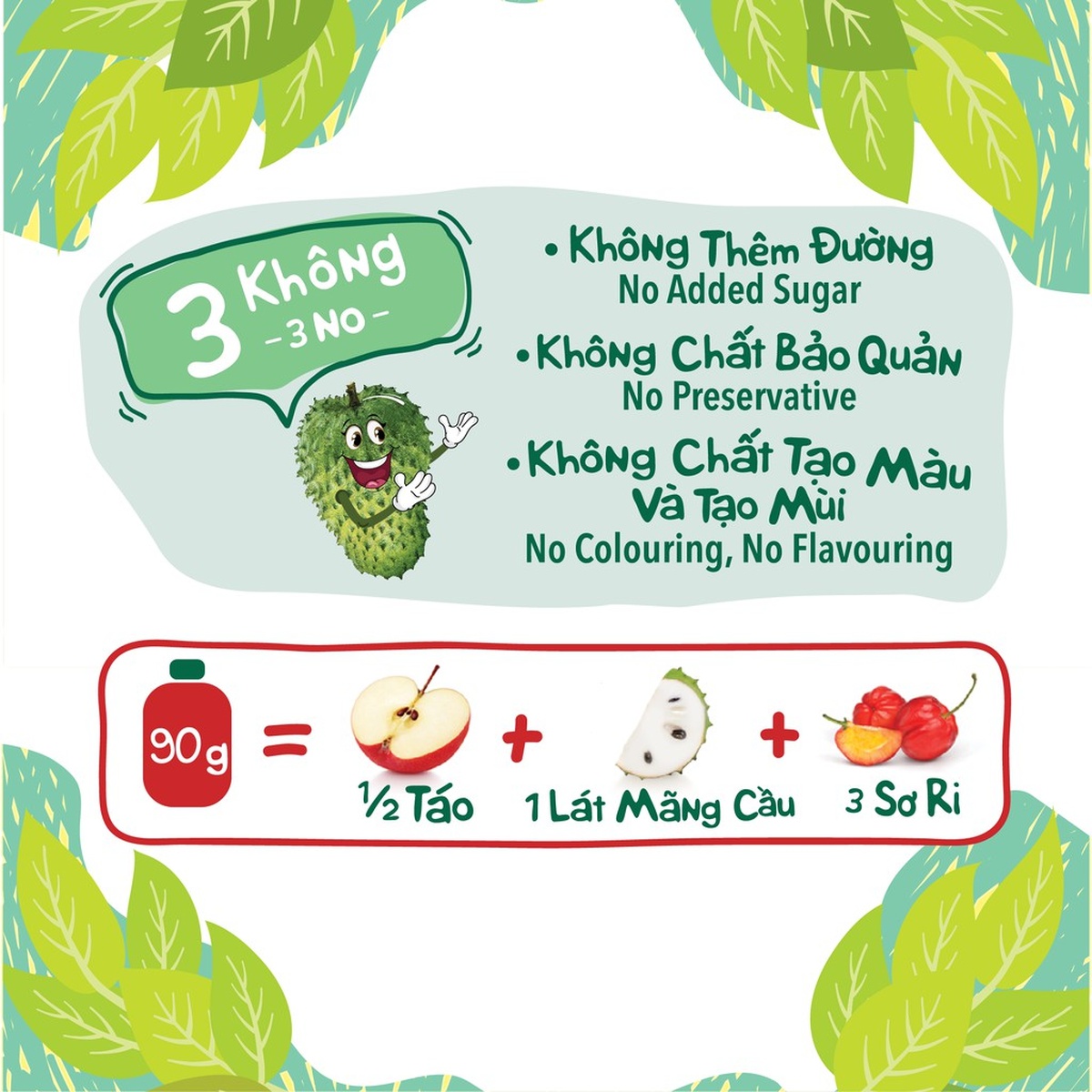 Trái cây nghiền nguyên chất Andros Fruit Me Up vị Mãng Cầu Táo 90g - mặt trái