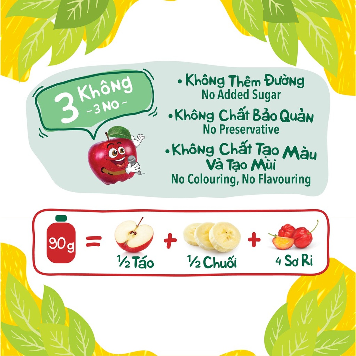 Trái cây nghiền nguyên chất Andros Fruit Me Up vị Táo Chuối 90g - mặt phải