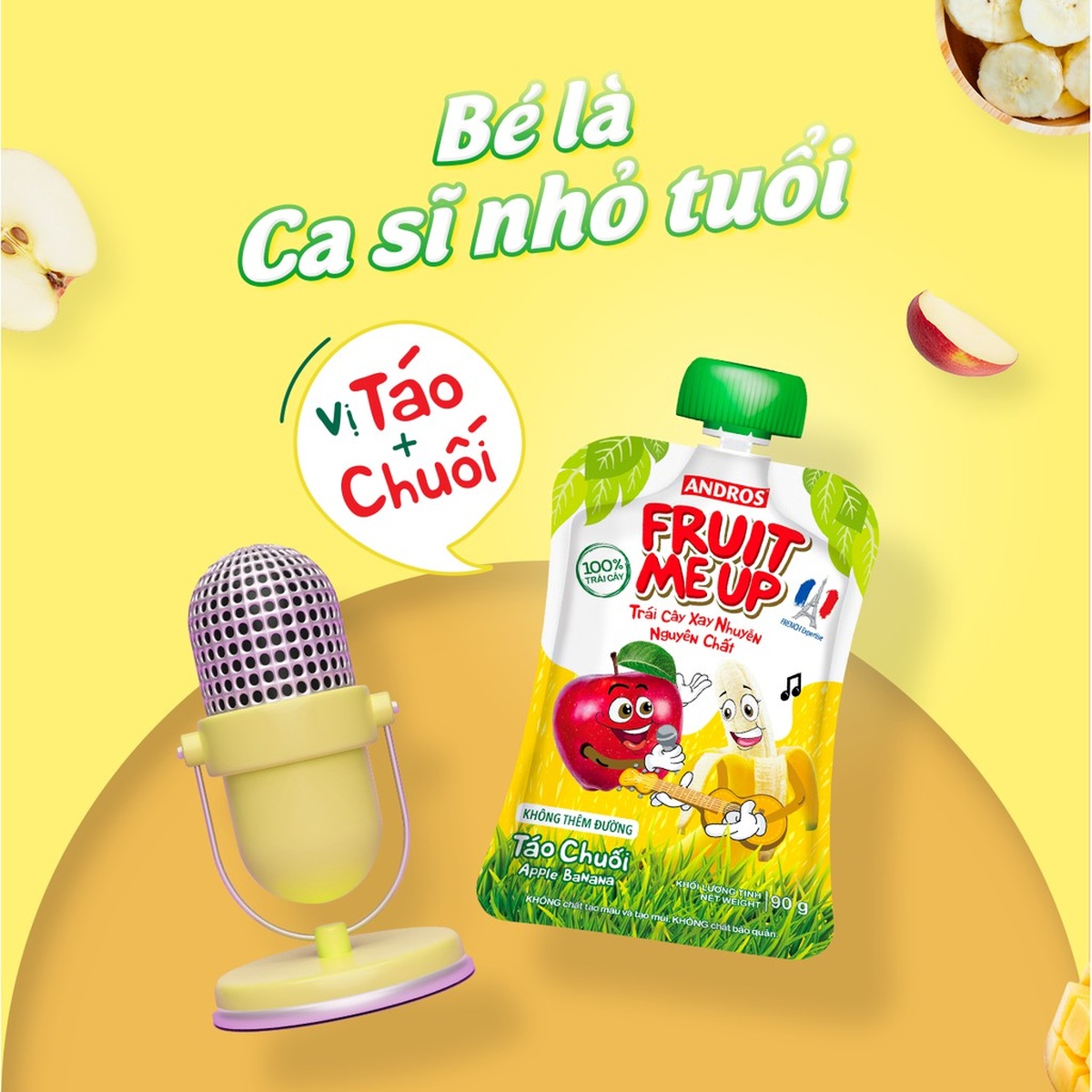 Trái cây nghiền nguyên chất Andros Fruit Me Up vị Táo Chuối 90g - mặt sau