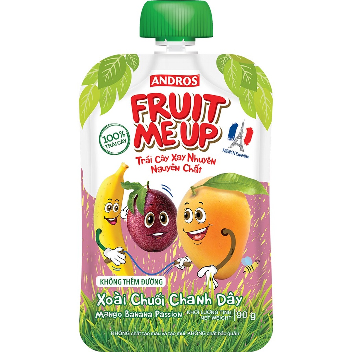 Trái cây nghiền nguyên chất Andros Fruit Me Up vị Xoài Chuối Chanh Dây 90g