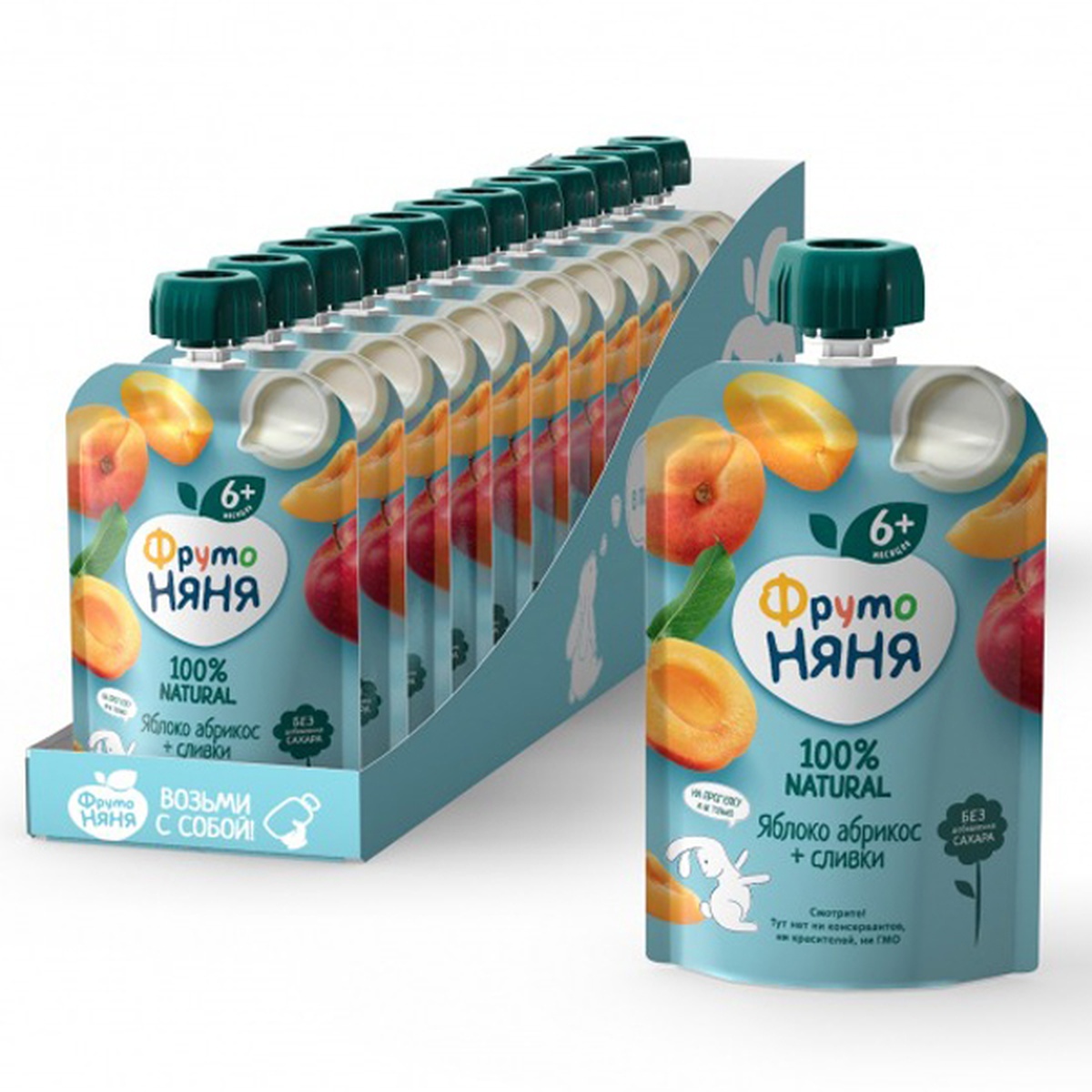 Trái cây nghiền, táo, mơ, kem, sữa nghiền Fruto 90g - mặt phải