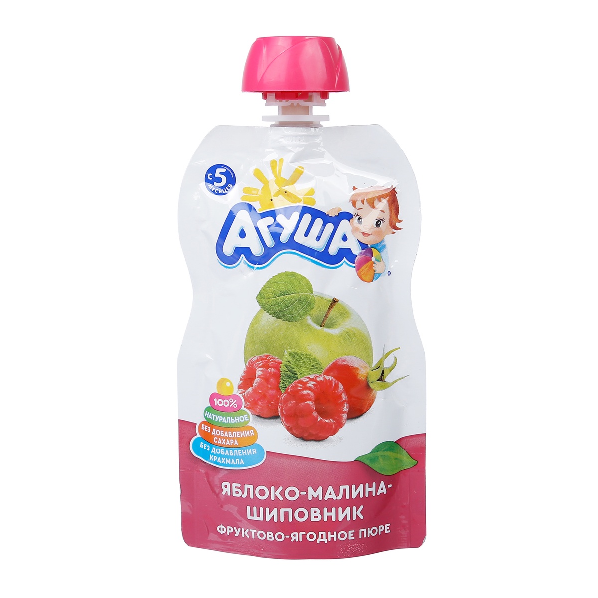 Trái cây nghiền vị mâm xôi, táo và tầm xuân Agusha 90g - mặt trái