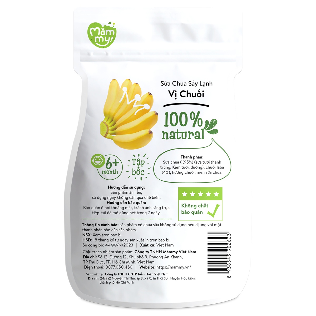 Sữa chua sấy vị chuối Mămmy 20g - mặt trái