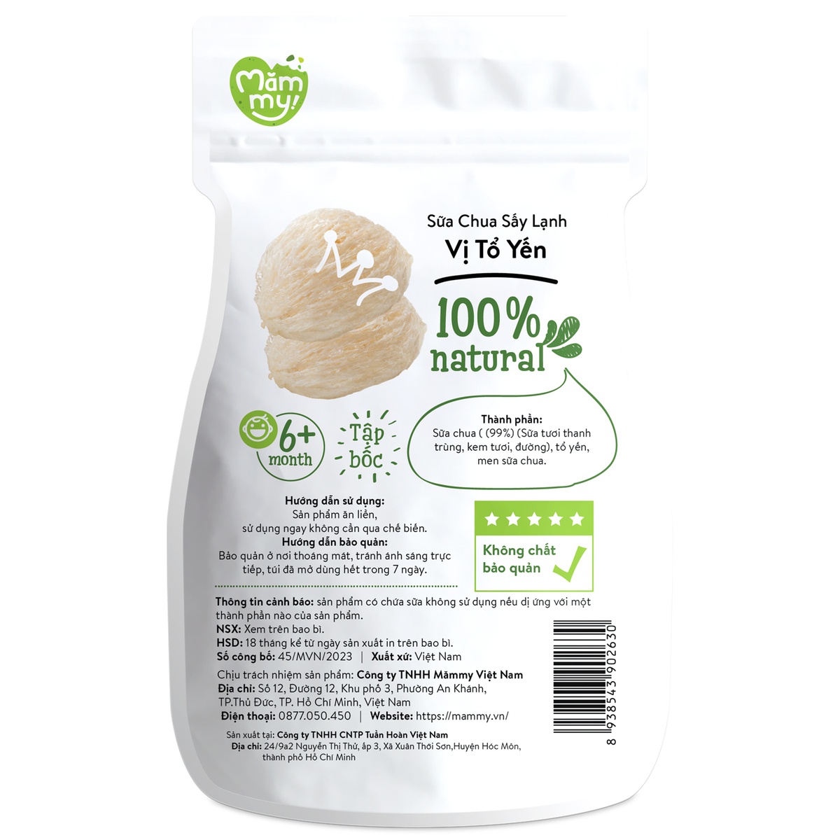 Sữa chua sấy vị tổ yến Mămmy 20g - mặt trái