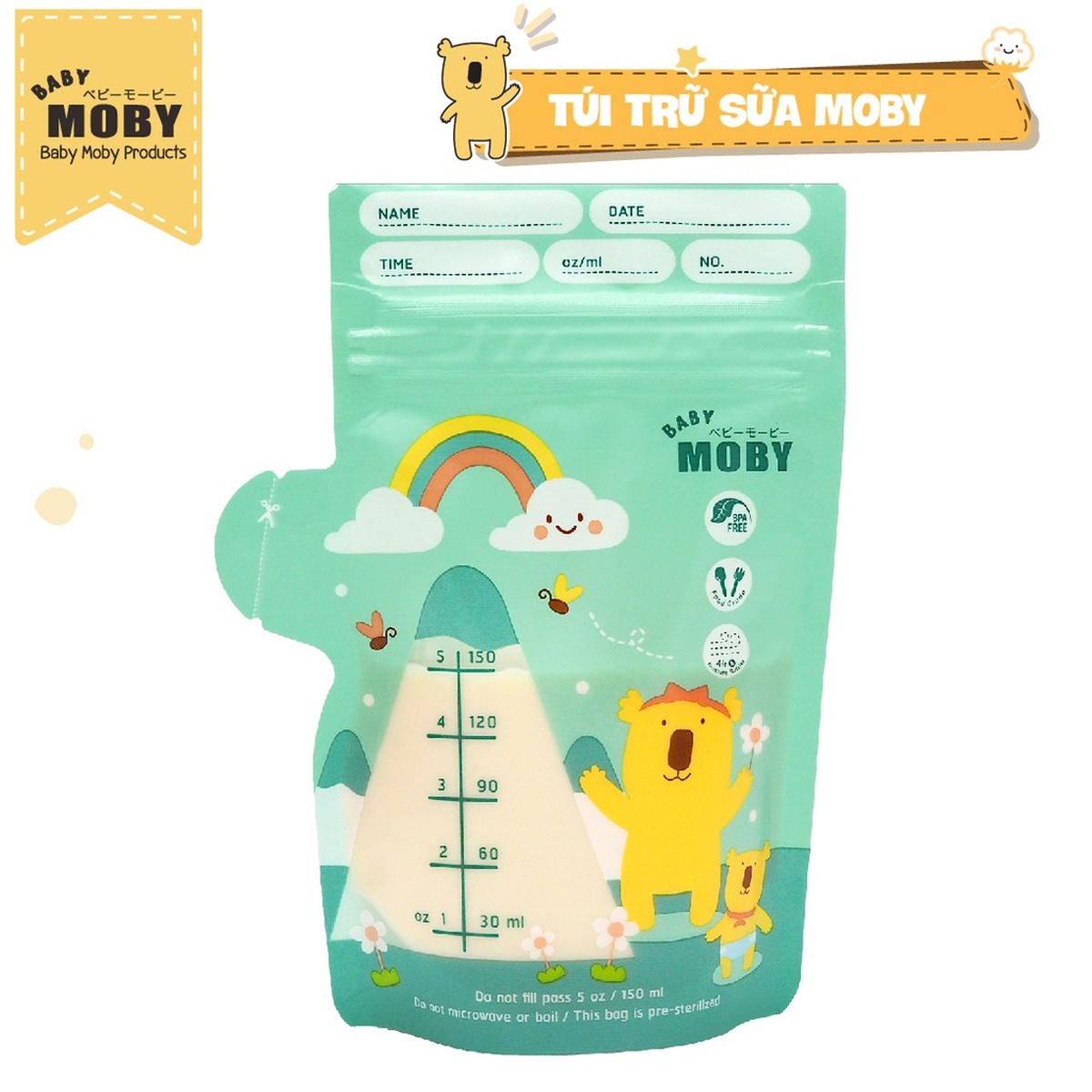 Túi trữ sữa Baby Moby 150ml 30pcs - mặt trái