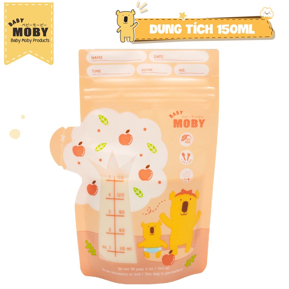 Túi trữ sữa Baby Moby 150ml 30pcs - mặt sau
