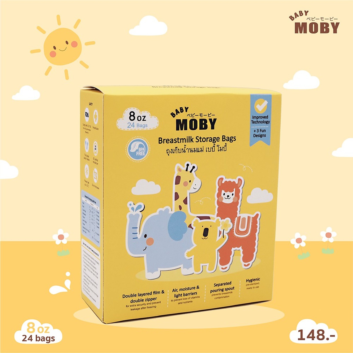 Túi trữ sữa Baby Moby 240ml 24pcs - mặt trái