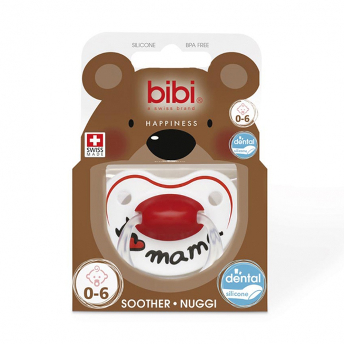 Ty ngậm cao cấp Bibi I Love Mama (0-16M) - mặt trái