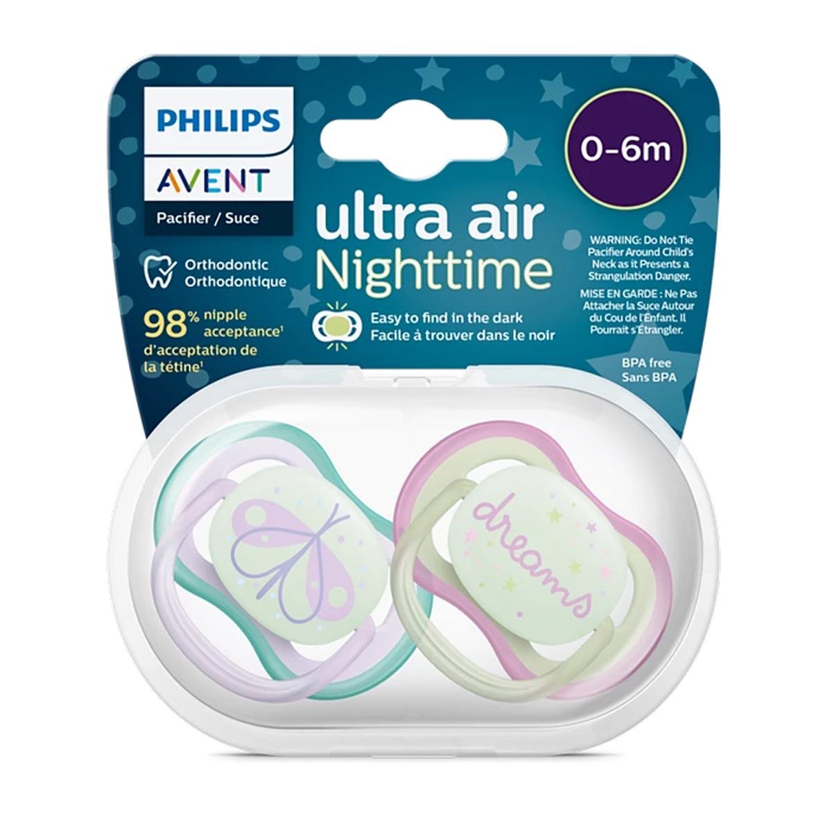 Ty ngậm silicon thông khí dạ quang Philips Avent đôi SCF376/19 (0-6M) Hồng Xanh - mặt phải