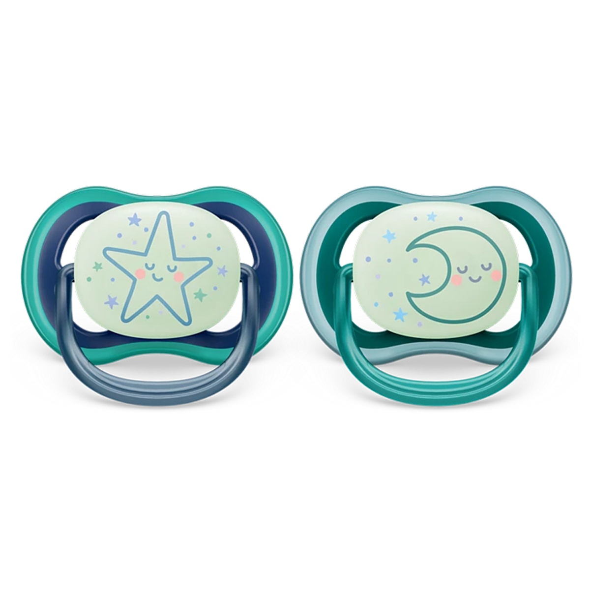 Ty ngậm silicon thông khí dạ quang Philips Avent đôi SCF376/13 (6-18M) - mặt trái