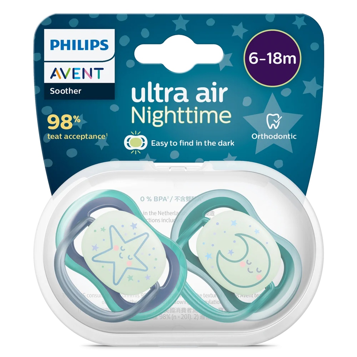 Ty ngậm silicon thông khí dạ quang Philips Avent đôi SCF376/13 (6-18M) - mặt phải