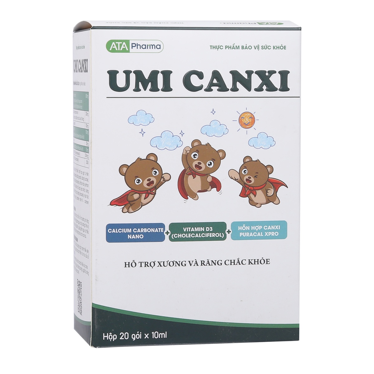 Umi Canxi - Hỗ trợ xương & răng hộp 20 gói*10ml - mặt trái