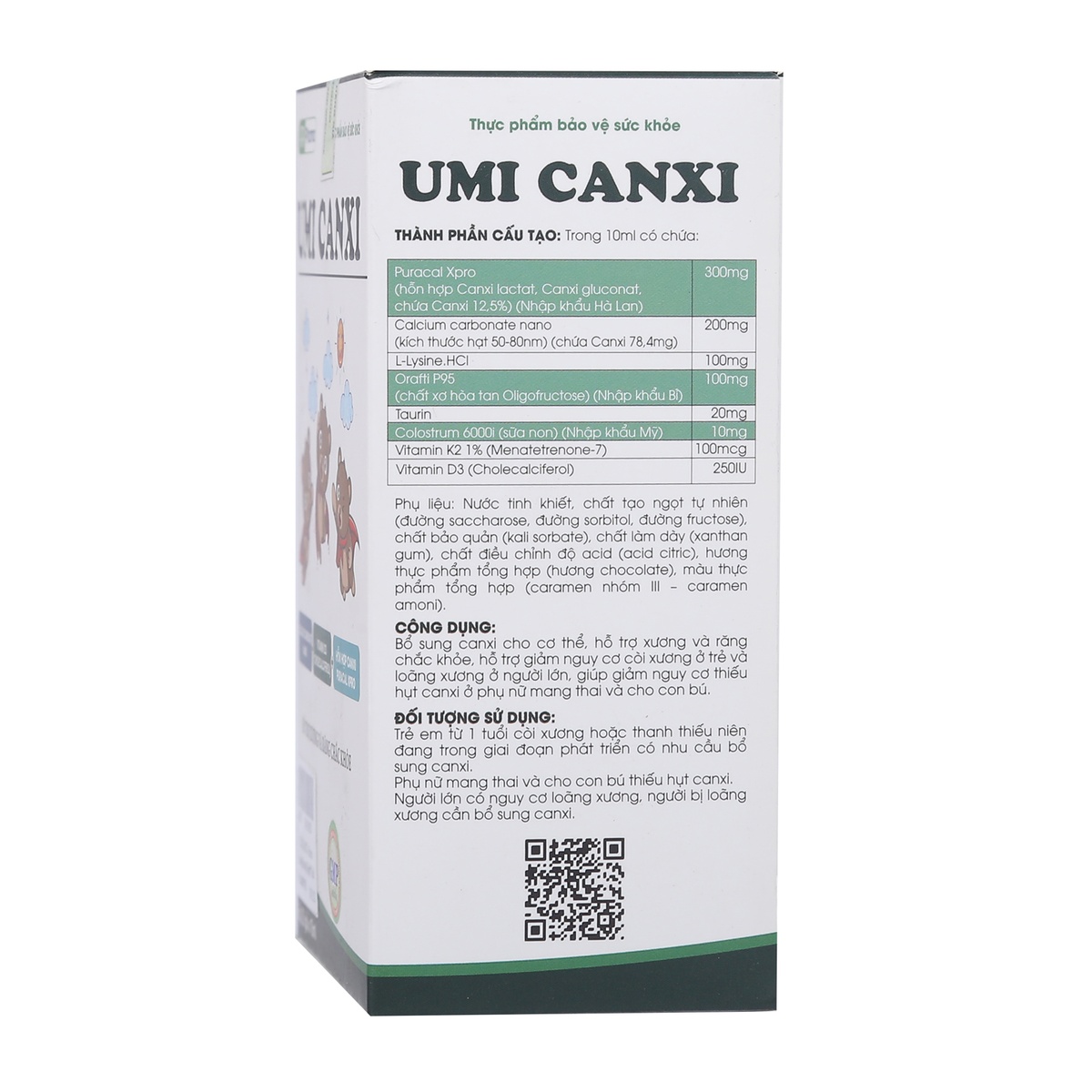 Umi Canxi - Hỗ trợ xương & răng hộp 20 gói*10ml - mặt phải