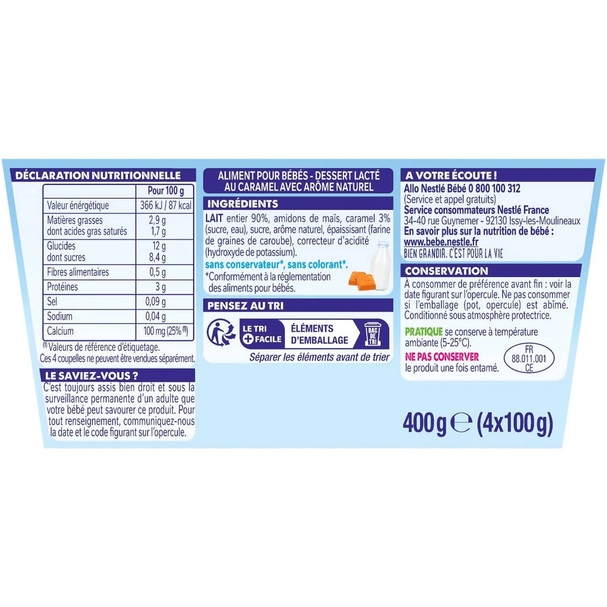 Váng sữa Nestle vị caramel 4*100g (6M+)  - mặt trái