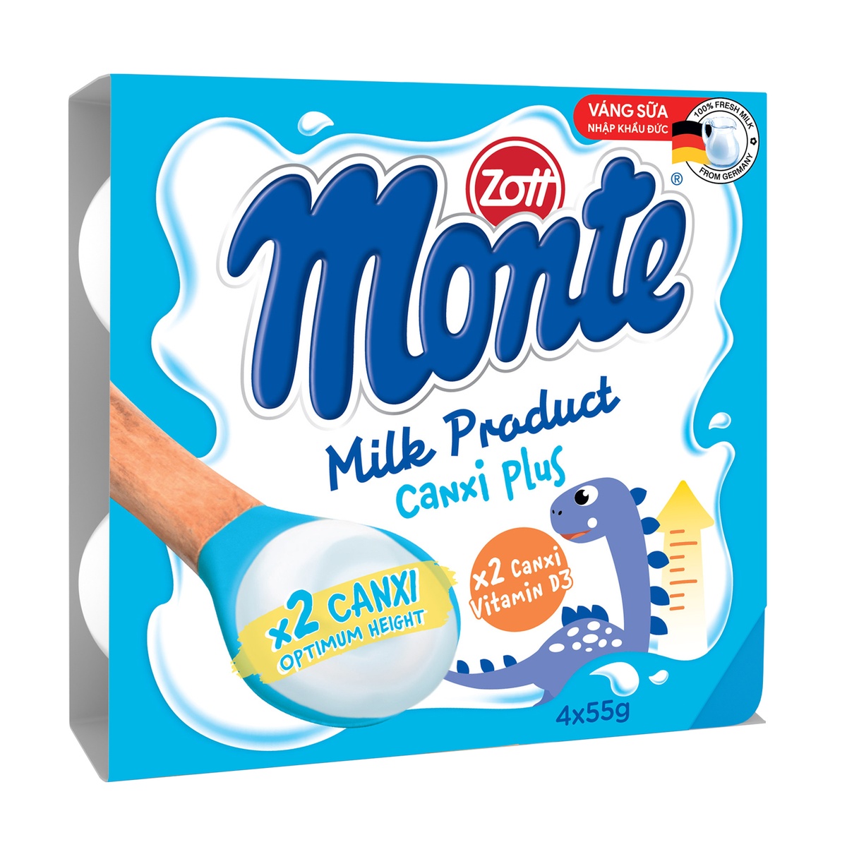 Váng sữa Zott Monte Canxi Plus 4x55g - mặt trái