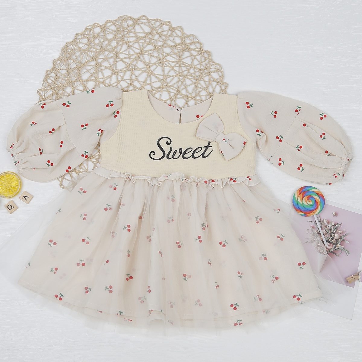 Váy bé gái dài tay in cherry đỏ KidsPlaza AT22T