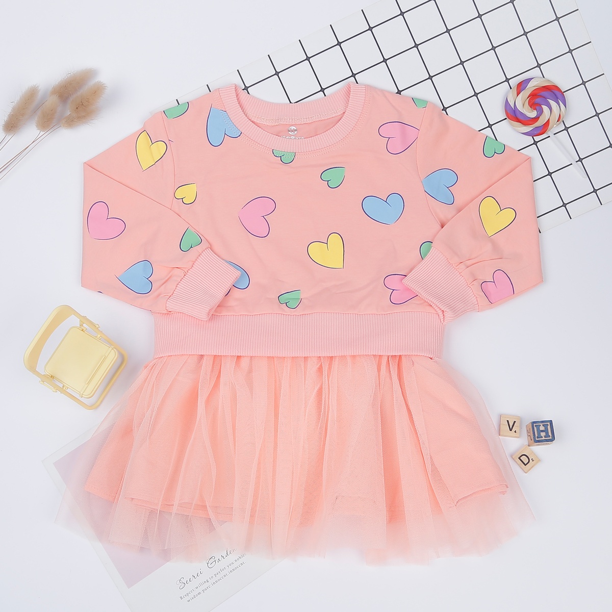 Váy bé gái tutu KidsPlaza in trái tim AT22T (Hồng Đậm)
