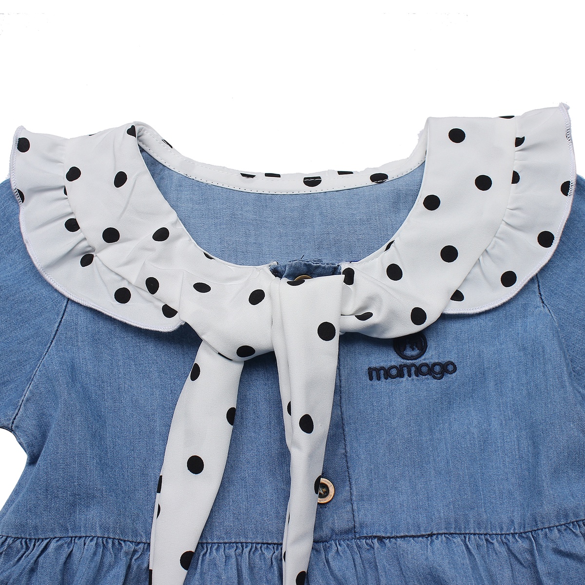 Váy Jean bé gái thắt nơ cổ Mamago LN19T - mặt trái