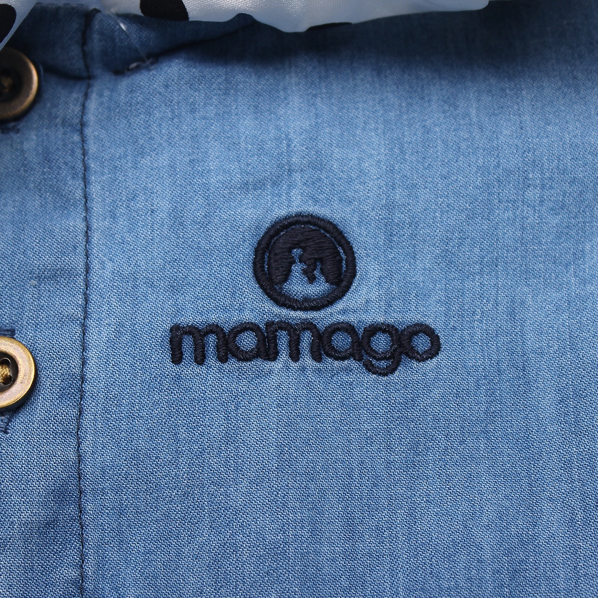 Váy Jean bé gái thắt nơ cổ Mamago LN19T - góc nghiêng