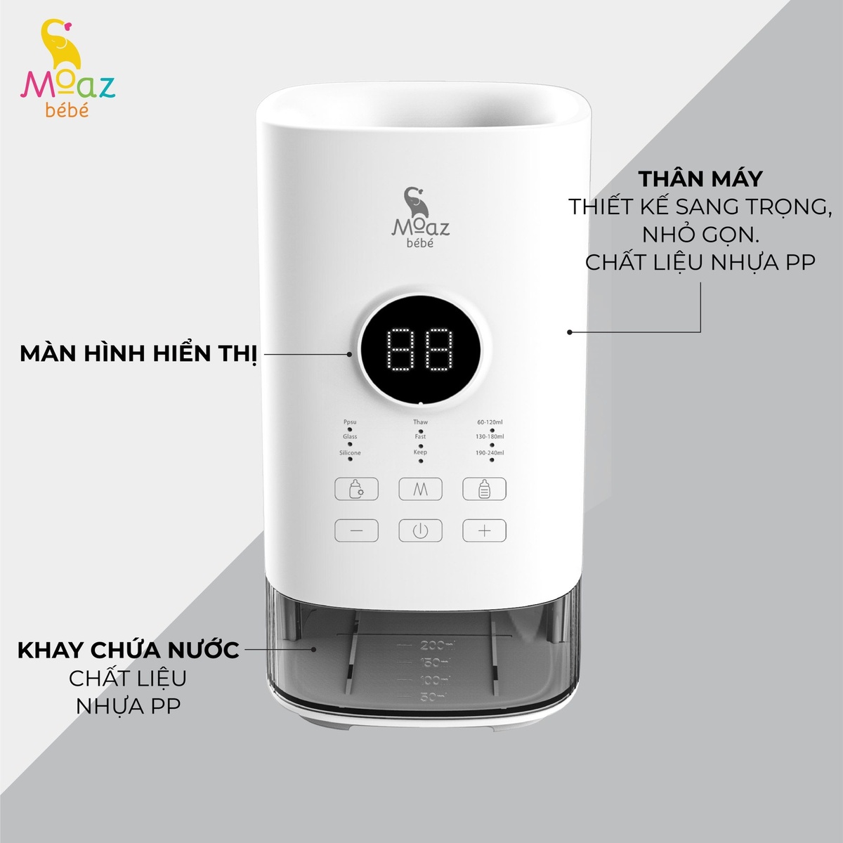 Máy hâm sữa đơn cho bé Moaz BéBé MB033  - góc nghiêng